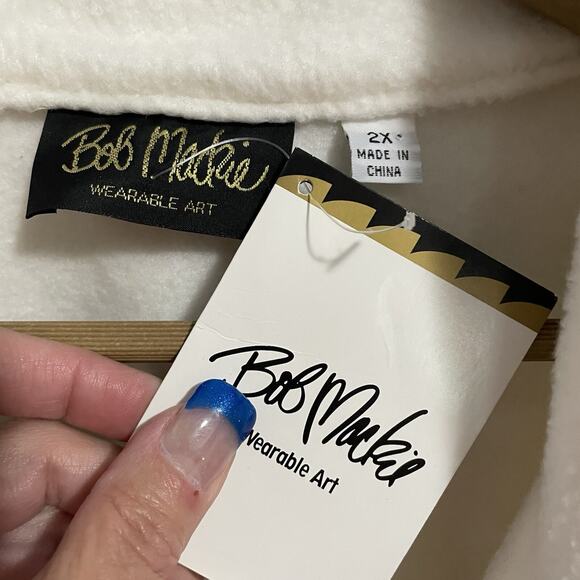 Bob Mackie Zip Front Fleece Coat Size 2X Ivory Gold Zipper Accents Pockets NEW - Picture 8 of 12